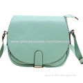 Messenger shoulder bags made of many shining colors PU with bucket flap closure, long shoulder bag